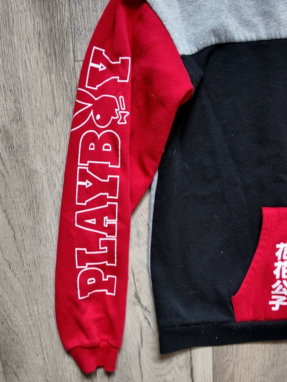 Playboy Color Block Hoodie Grey Red Y2K Japanese Graphic Men's Size Large L - Picture 6 of 6
